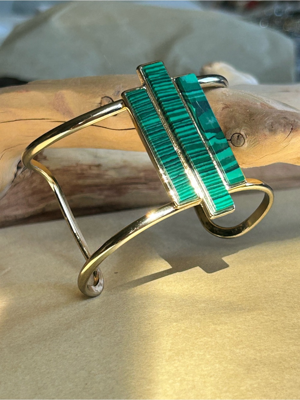Gold Open Cuff Bracelet with Turquoise Inlay